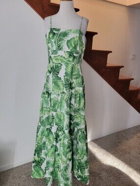 Taylor Green Palm-Print Tiered Maxi Dress Size 8